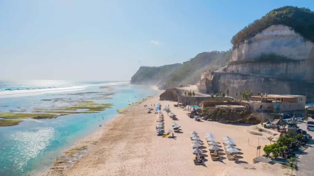 popular melasti beach on the island of bali